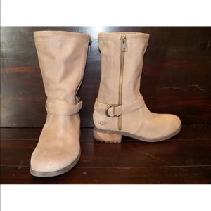 Womens UGG Silva Fawn Leather Motorcycle Boots NEW
